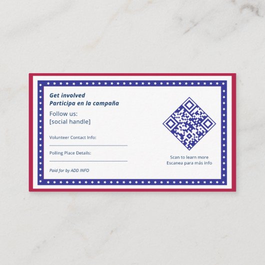 投票者のアウトリーチ連絡ングのためのバイリンガルキャンペーン情報 名刺 (裏面)