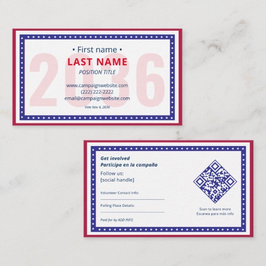 投票者のアウトリーチ連絡ングのためのバイリンガルキャンペーン情報 名刺 (正面/裏面)