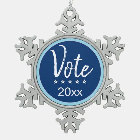 投票2024選挙五つ星ブルー非パルチザン スノーフレークピューターオーナメント (正面)