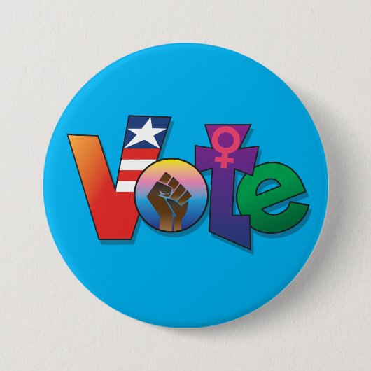 "投票、あなたの声"青ボタン 缶バッジ (正面)