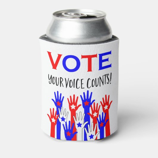 投票！君の声は数える！愛国的な手の星 缶クーラー (缶裏面)
