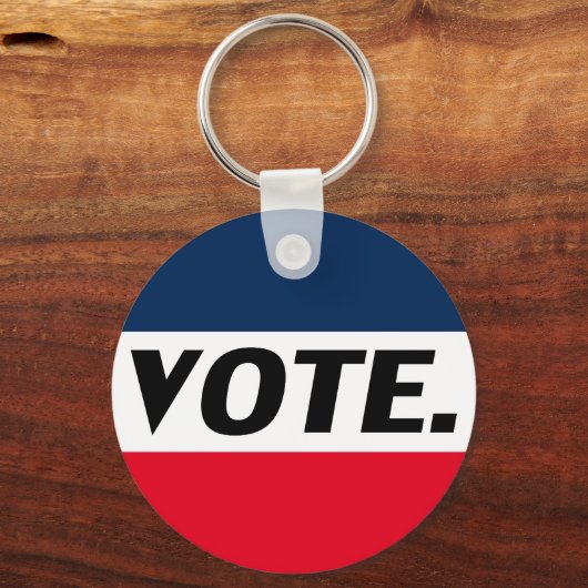 "投票"黒い文字、赤い青い背景 キーホルダー (正面)