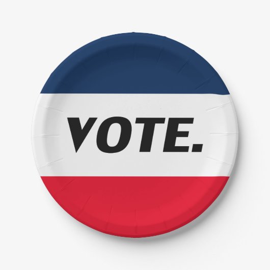 "投票"黒文字、赤い青の白いパーティー ペーパープレート (正面)