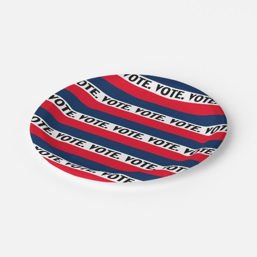 "投票"黒文字、赤い青の白いパーティー ペーパープレート (アングル)