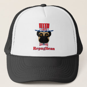 投票rePUGlican おもしろい Pug in赤白青帽子 キャップ