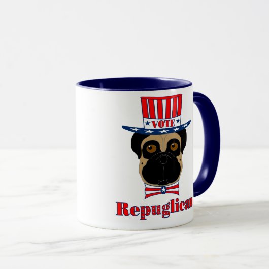 投票rePUGlican おもしろい Pug in赤白青帽子 マグカップ (正面右)