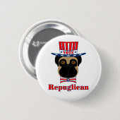 投票rePUGlican おもしろい Pug in赤白青帽子 缶バッジ (正面&裏面)