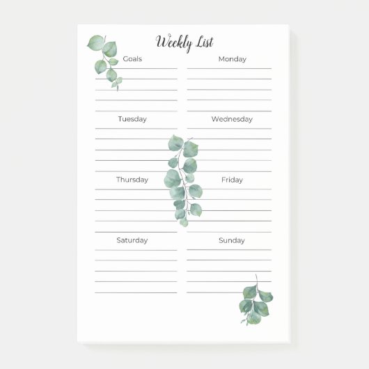 投稿ノート4"x6"グリーンリー葉ズウィークリスト ポストイット (正面)