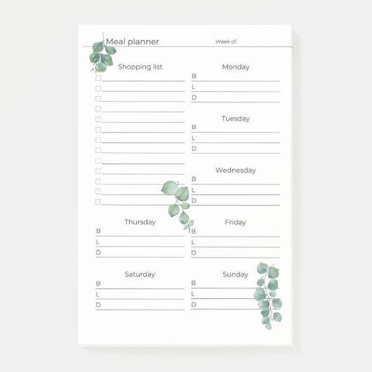 投稿ノート4"x6"週次食事計画/ショップ葉ズ ポストイット (正面)