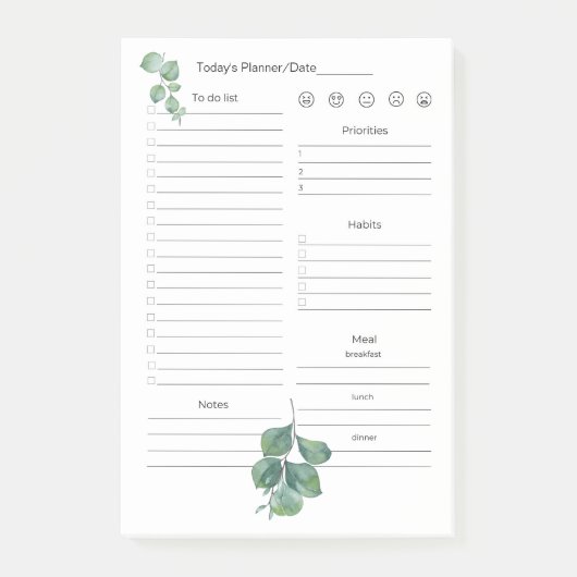 投稿メモ4"x6"毎日のゴール、計画、食事 ポストイット (正面)