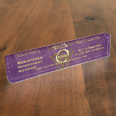 投資アドバイザー、金ゴールドリングや輪、パープルレザールック デスクネームプレート (側面)