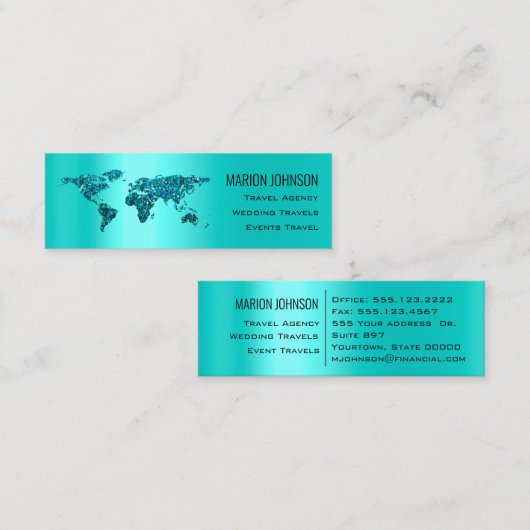 投資ファイナンス旅行ブログ世界地図ミント スキニー名刺 (正面/裏面)