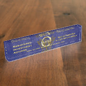 投資顧問、金ゴールドリングや輪、ブルーレザー効果 デスクネームプレート (側面)