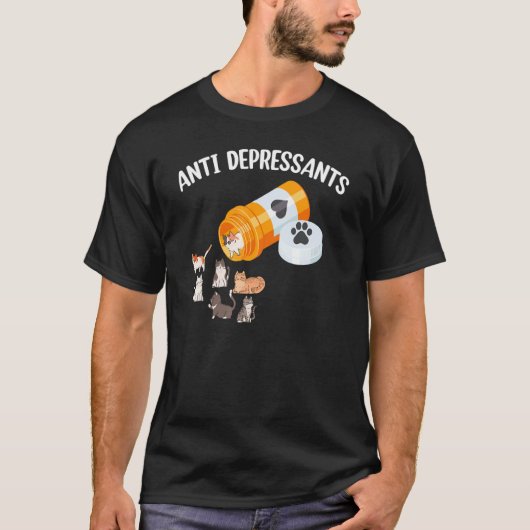 抗うつ猫幸せ薬 キティ子猫面白い Tシャツ (正面)