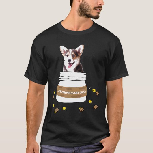 抗うつ薬のコーギー Tシャツ (正面)