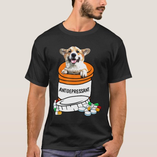 抗うつ薬コーギー犬 Tシャツ (正面)