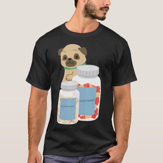 抗うつ薬パグ 882 Tシャツ (正面)