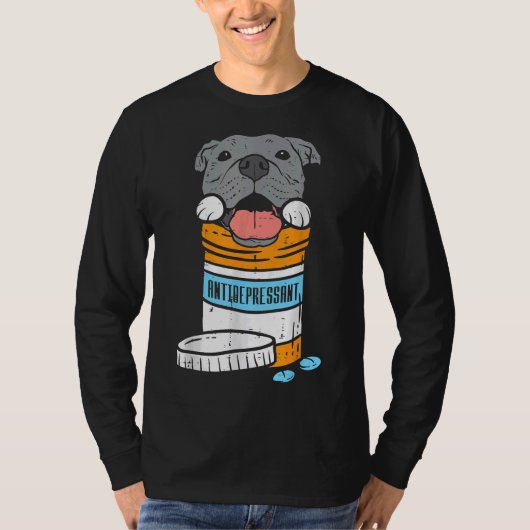 抗うつ薬ピットブルおもしろい犬 Tシャツ (正面)