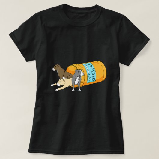 抗うつ薬ピットブル犬のオーナー動物性犬Lov Tシャツ (デザイン正面)