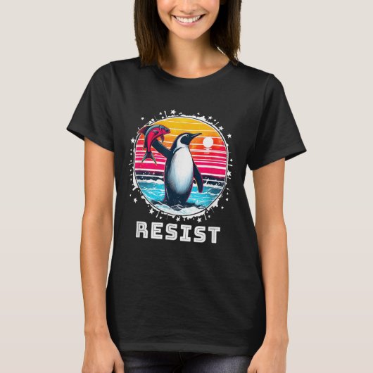 抗議おもしろいするペンギンに抵抗するシャツ Tシャツ (正面)