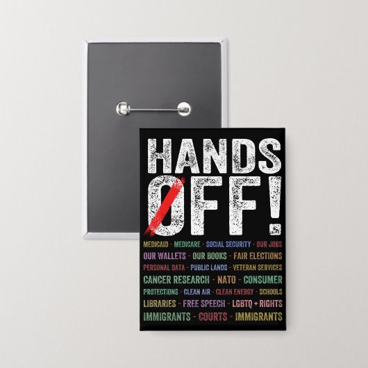 抗議の手を離す 缶バッジ (正面/裏面)