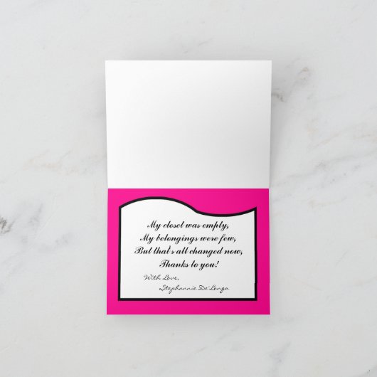 折られたサンキューカードのショッキングピンクのシマウマのプリント サンキューカード (内部)