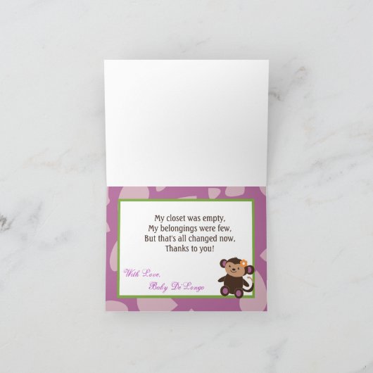 折られたサンキューカードの紫色Jacana サンキューカード (内部)