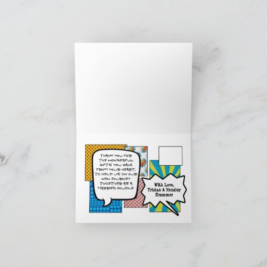 折られたサンキューカードの続きこま漫画の本のポップアート車 サンキューカード (内部)