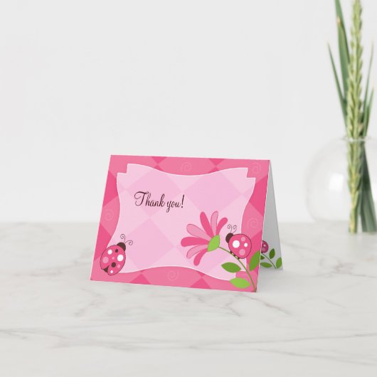 折られるてんとう虫の庭はノート感謝していしています サンキューカード (正面)