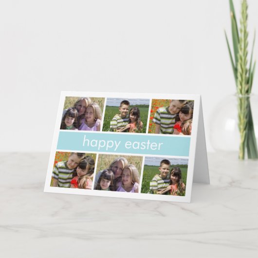 折られるハッピーイースターの写真のコラージュの淡いブルー シーズンカード (正面)