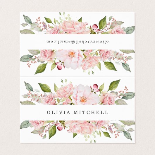 折られる白|の花柄のかわいらしいピンクのバラ 名刺 (外部フラット)