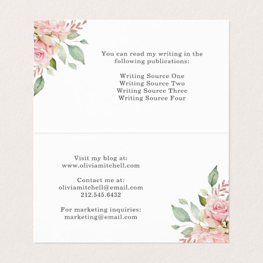 折られる白|の花柄のかわいらしいピンクのバラ 名刺 (内部フラット)