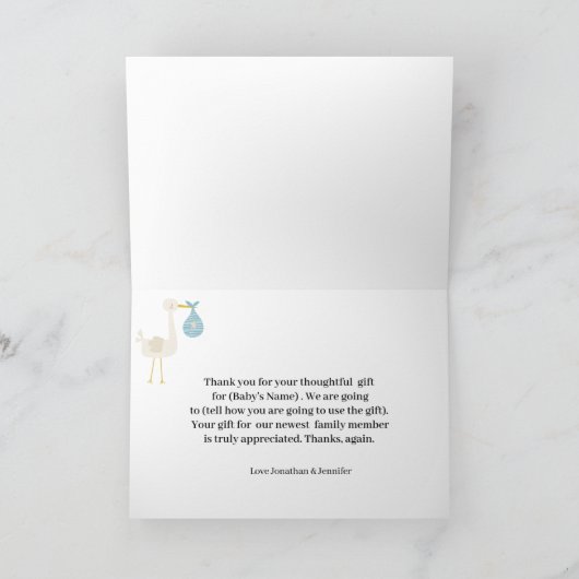 折りたたまれた感謝の気持ちを表す男子の写真カード サンキューカード (内部)