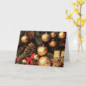 折りたたみグリーティングカード – 金ゴールドオーナメントとピネコン カード (黄色い花)