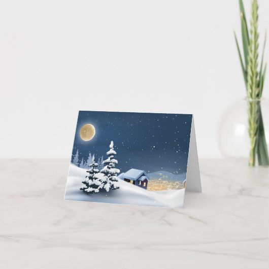 折りたたみ感謝カード 「村に雪が降る」 サンキューカード (正面)