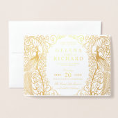 折りエレガント畳みアールデコ孔雀結婚式招待状 箔カード (封筒付き正面)