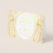 折りエレガント畳みアールデコ孔雀結婚式招待状 箔カード (正面)