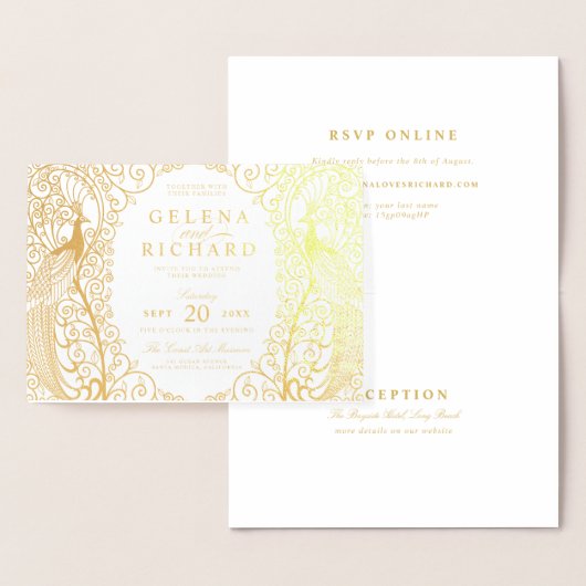 折りエレガント畳みアールデコ孔雀結婚式招待状 箔カード (ディスプレー)