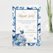 折りエレガント畳みブルーバタフライベビー開花 サンキューカード (正面)