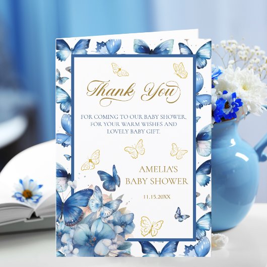 折りエレガント畳みブルーバタフライベビー開花 サンキューカード