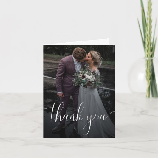 折り曲げサンキューカード結婚と写真の白 サンキューカード (正面)