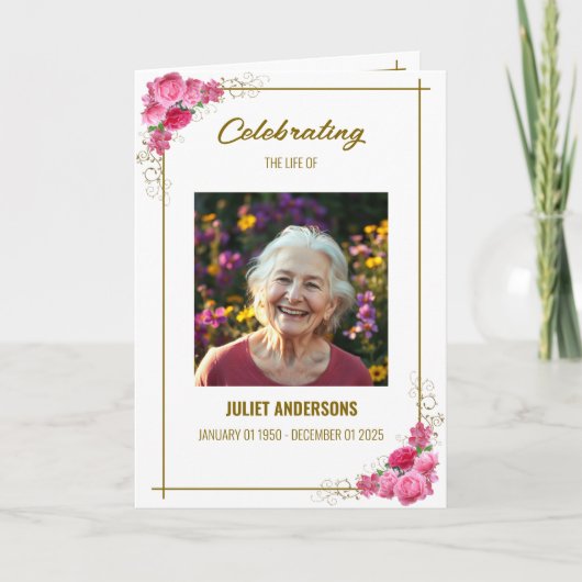 折り畳まれたお知らせカードの命日を祝う 案内状 (正面)