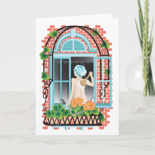 折り畳まれたグリーティングカード「水やり植物」 カード (正面)