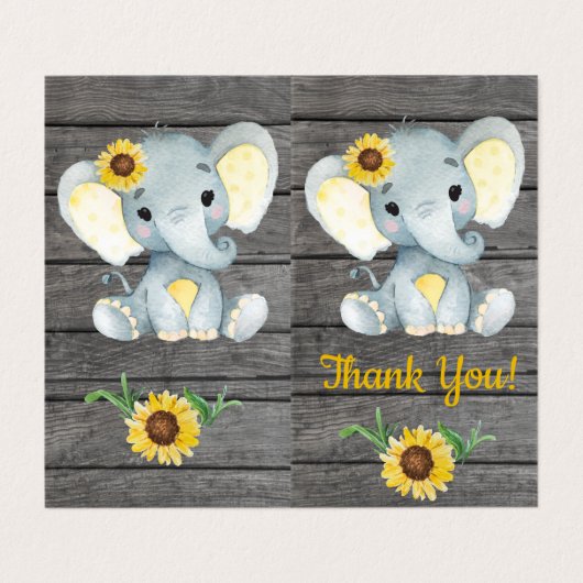 折り畳まれたサンキューカードゾウひまわり素朴 名刺 (外部フラット)