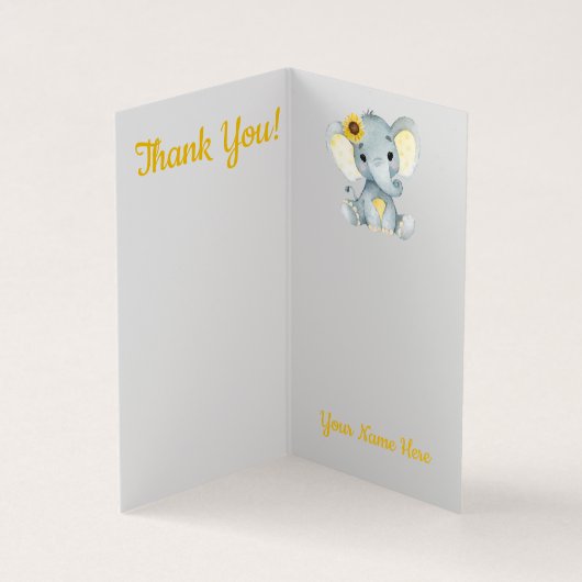 折り畳まれたサンキューカードゾウひまわり素朴 名刺 (内部)