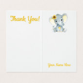 折り畳まれたサンキューカードゾウひまわり素朴 名刺 (内部フラット)