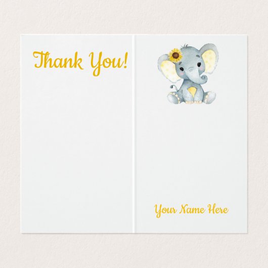 折り畳まれたサンキューカードゾウひまわり素朴 名刺 (内部フラット)