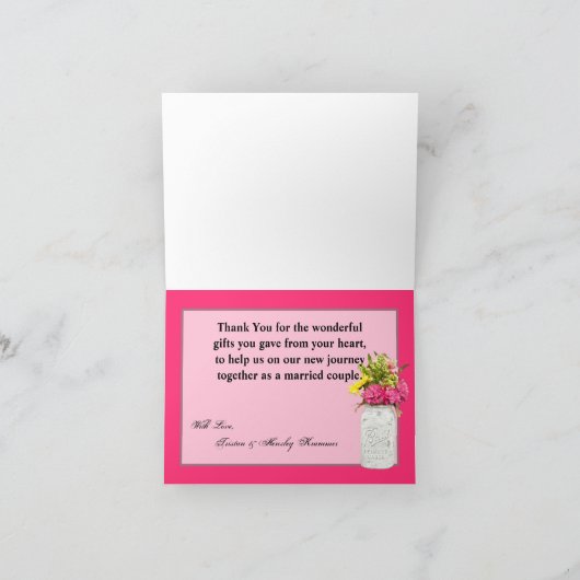 折り畳まれたサンキューカードメイソンの瓶とワイルドフラワー サンキューカード (内部)