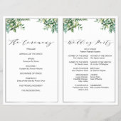 折り畳まれたシルバー&グリーンリーウェディングプログラム チラシ (裏面)