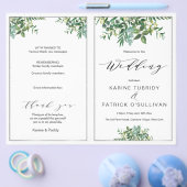 折り畳まれたシルバー&グリーンリーウェディングプログラム チラシ (シングル)